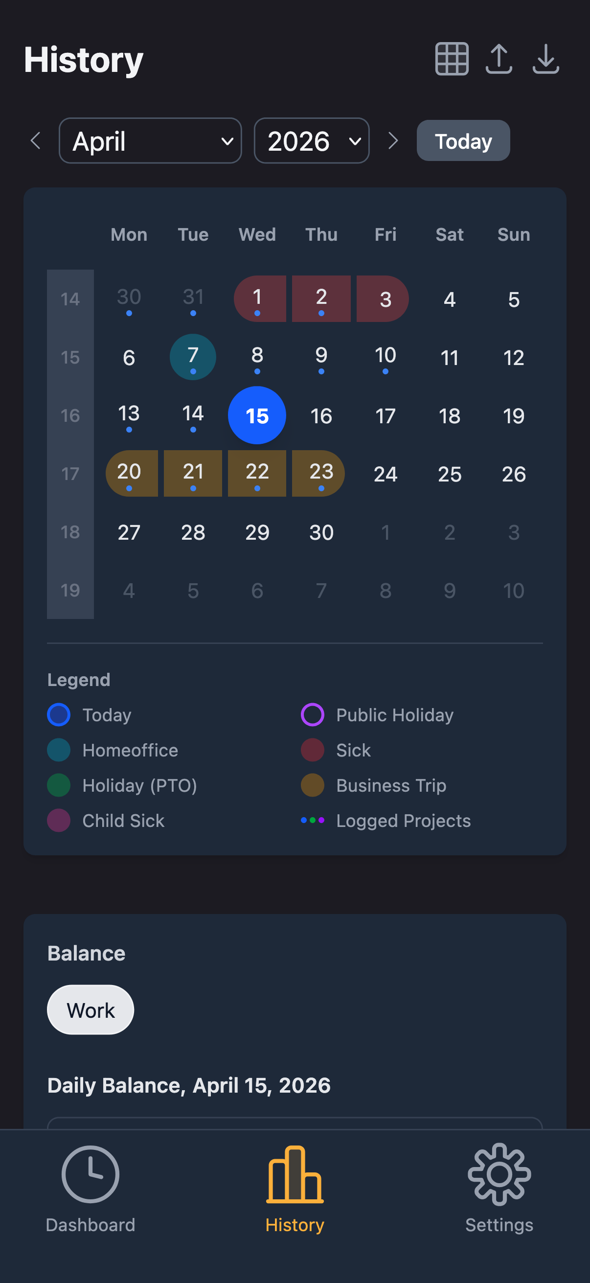 LogFizz history screen